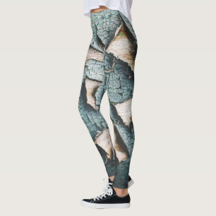 Leggings Bois vieux bleu clair vert peinture qui s'écaille