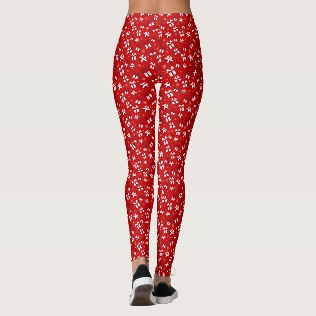 Leggings Boîtes cadeaux de Noël Rouge et Blanc Motif Full (Dos)