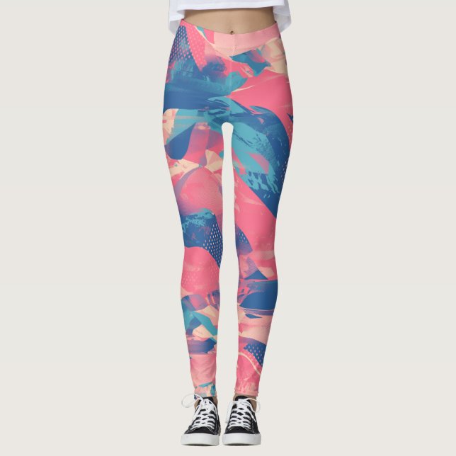 Leggings 🎨 Bold Pink & Blue Abstract Pattern - Dynamic & F (Devant)