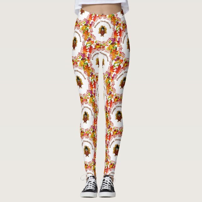 Leggings Bon thanksgiving Turquie entourée de Feuilles d'au (Devant)