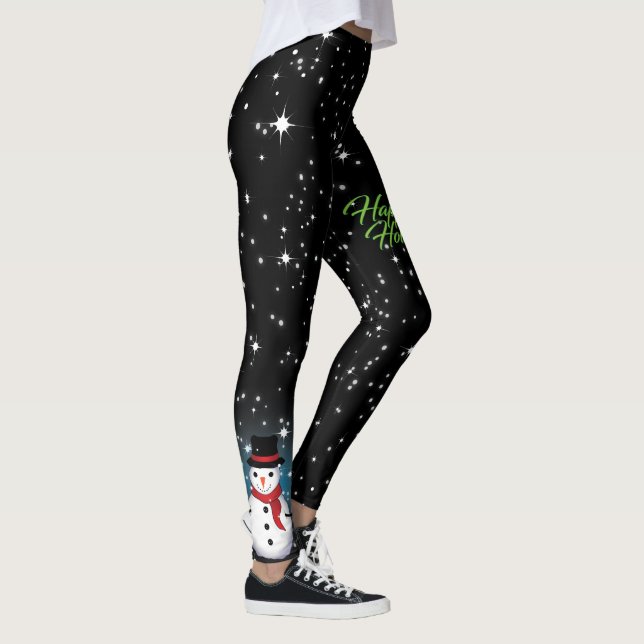 Leggings Bonhomme de neige avec texte Joyeuses Fêtes en ver (Droite)