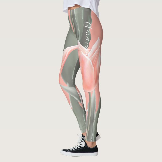 Leggings Bonne fête des mères ! Fleurs de tulipes de pêche  (Gauche)