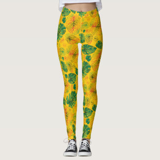 Leggings Bonne main tiré Monstera Coordonnée Jaune