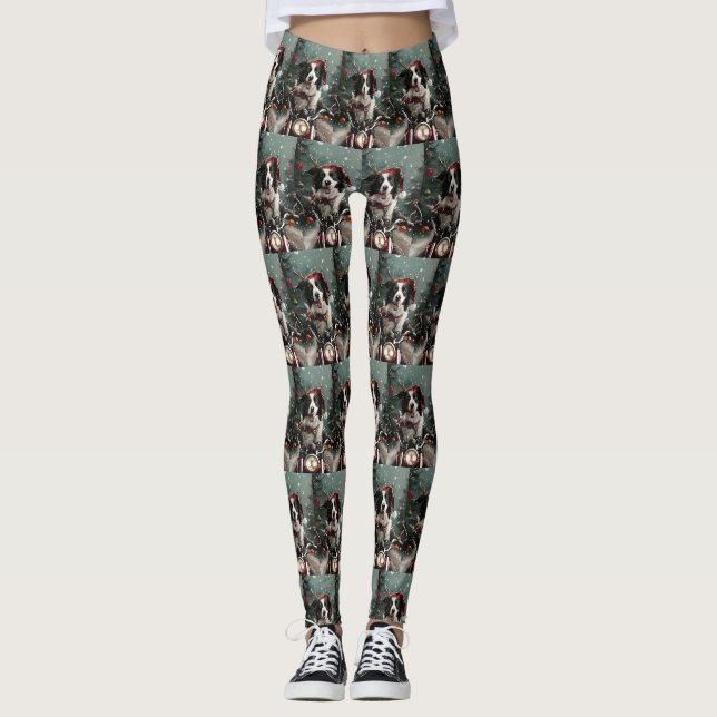 Leggings Bordure Collie Chien équitation Moto Noël (Devant)
