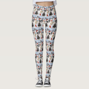 Leggings Bordure Collie Chien Hiver Merveilles Pays Noël Jo