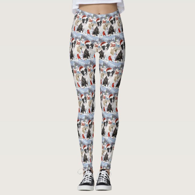 Leggings Bordure Collie Chien Hiver Merveilles Pays Noël Jo (Devant)
