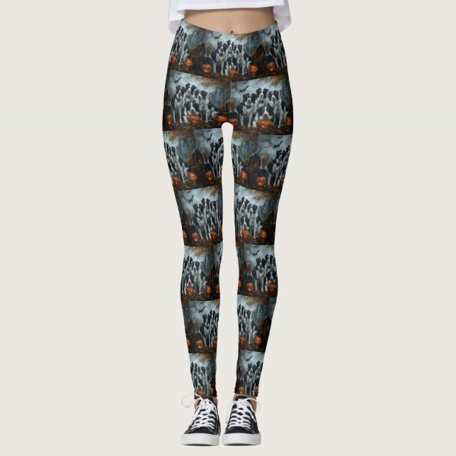 Leggings Bordure Collie Halloween nuit Chien ravir (Devant)