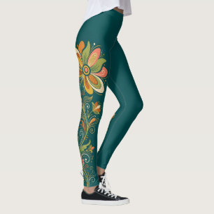 Leggings Bordure de vrilles rétro Flower Power 1