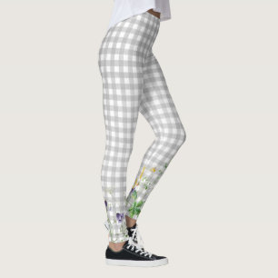 Leggings Bordure fleur sauvage sur À damiers gris