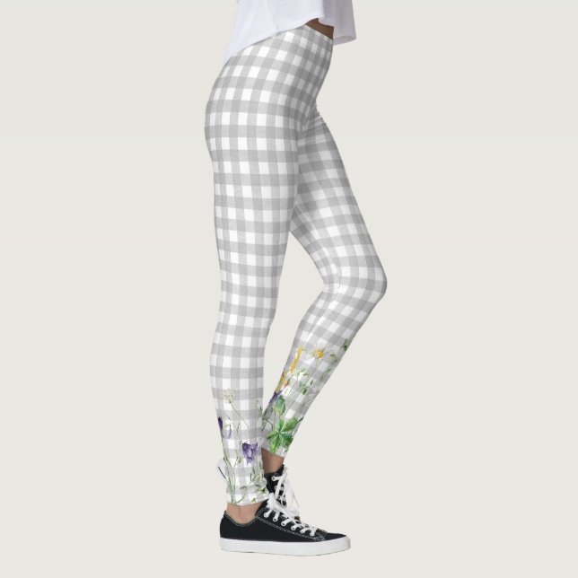 Leggings Bordure fleur sauvage sur À damiers gris (Droite)