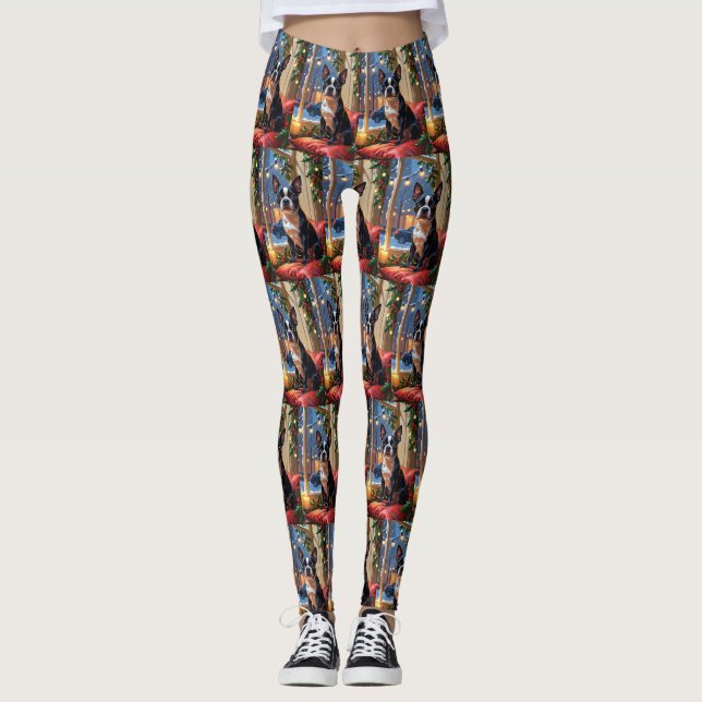 Leggings Boston Terrier avec Noël Lumières (Devant)