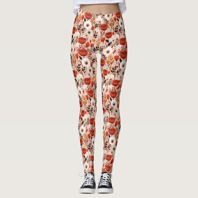 Leggings Botanique Boho Automne Fleur sauvage Meadow Motif (Devant)