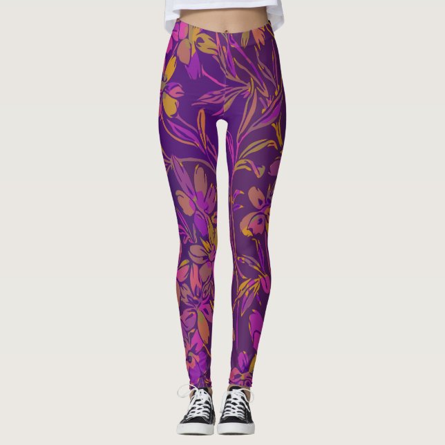 Leggings Botanique Gras Motif Floral dans pourpre foncé (Devant)