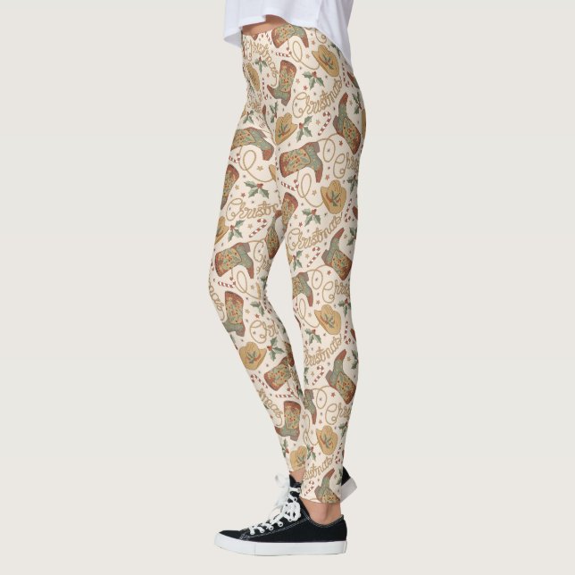 Leggings Bottes de Noël de l'Ouest et Motif Casquette (Gauche)