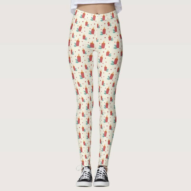 Leggings Bougies de Noël Festive Légendes Conçues (Devant)