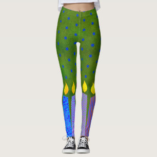 Leggings Bougies Motifs Hanoukka vertes Étoile bleue de Dav