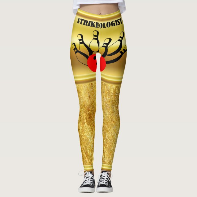 Leggings Boule de bowling et épingles avec le mot STRIKEOLO (Devant)
