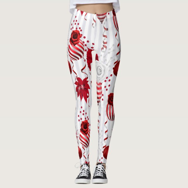 Leggings Boules de Noël branchées et Poinsettia (Devant)