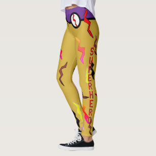Leggings Boulons d'éclair doré d'Halloween Superhero violet