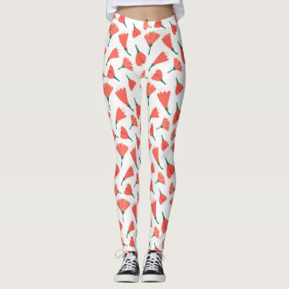 Leggings Bouquet de tulipe rouge parsemé sur blanc crémeux