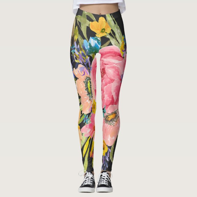 Leggings Bouquet Rose d'aquarelle (Devant)