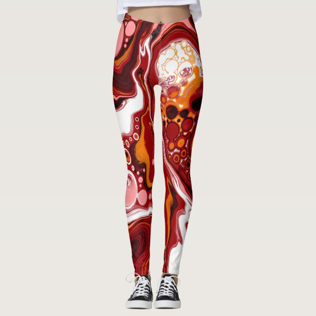 Leggings Bourgogne et blanc Digital Fluid Art (Devant)