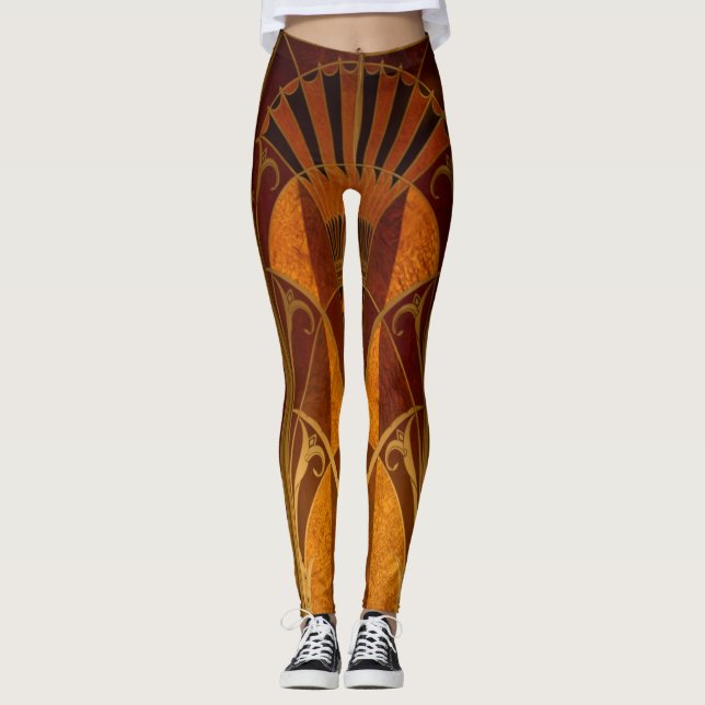 Leggings Bourgogne et Gold Art Déco (Devant)