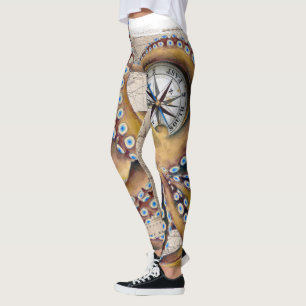Leggings Boussole vintage de carte de poulpe Brown