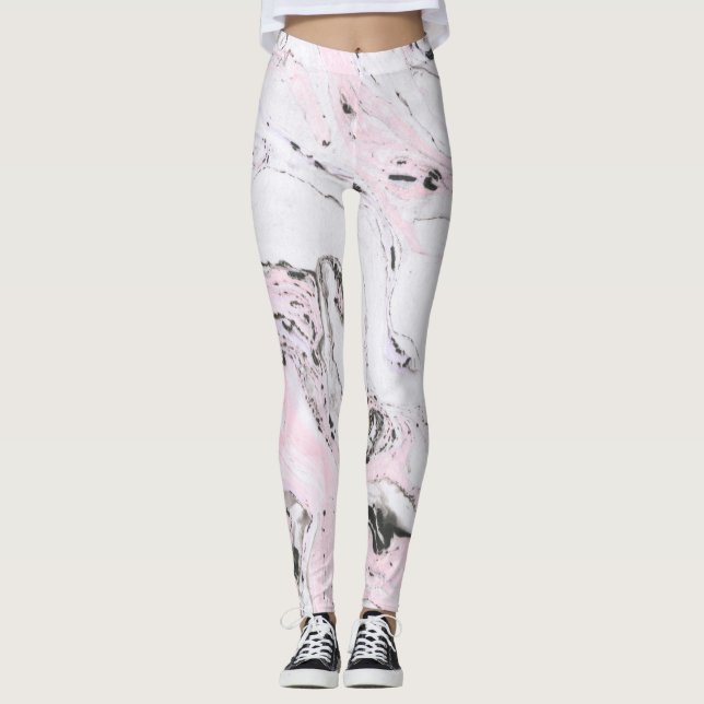 Leggings Bracelet blanc rose clair et gris en marbre (Devant)
