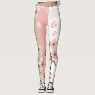 Leggings Branche élégante de fleurs de cerisier rose