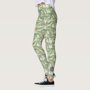 Leggings Branches de pin et cônes de pin Motif d'aquarelle