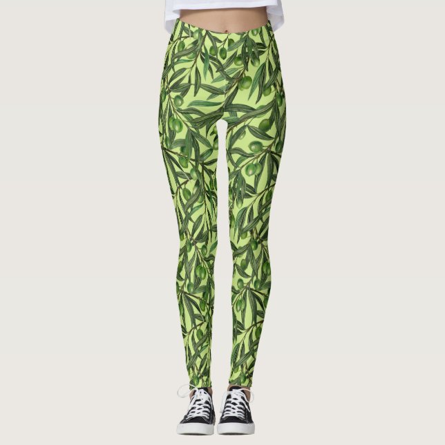 Leggings Branches d'olive sur le vert miel (Devant)