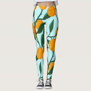 Leggings Branches d'oranges, agrumes imprimé vintage.
