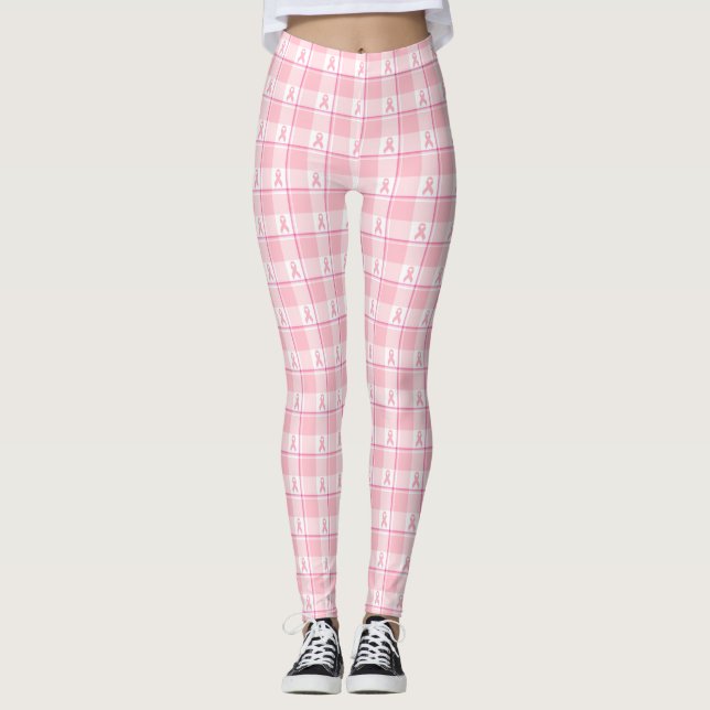 Leggings Breast Cancer Awareness Plaid Pink Ribbon (Devant)
