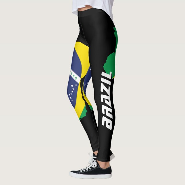 Leggings Brésil Carte Brésilien Drapeau blanc Lettres sur n (Gauche)