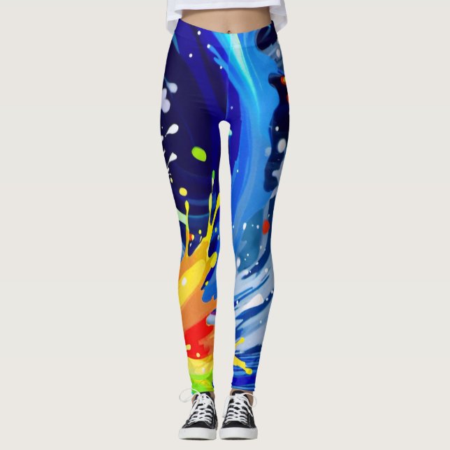Leggings Brillant Gras Arc-en-Ciel Paint Splatter Asymétriq (Devant)