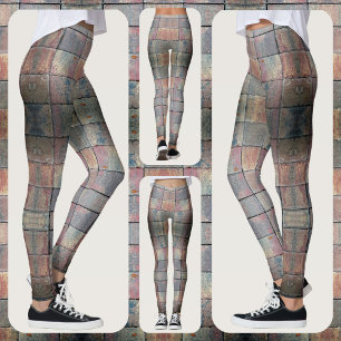Leggings Brique à carreaux rouge et gris grunge chic