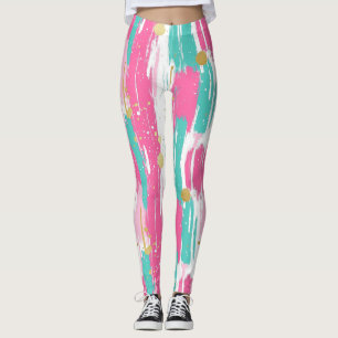 Leggings Brochures Abstraites à la menthe, rose, blanche et