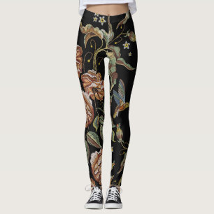 Leggings Broderie rose, Style Renaissance.