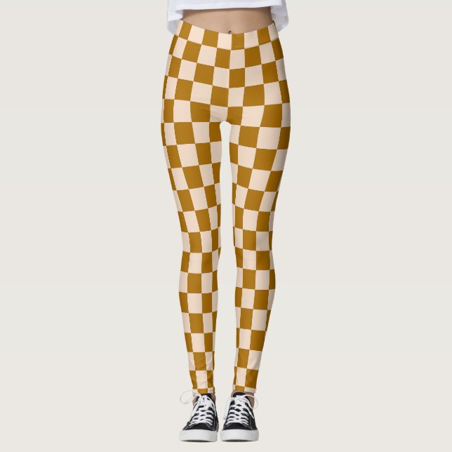Leggings Brown and beige checkerboard pattern (Devant)