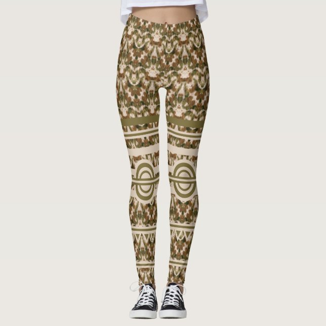 Leggings Brown en beige vert militaire (Devant)