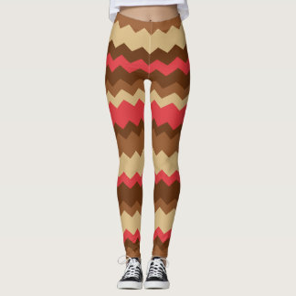 Leggings Brown et rouge Automne Zig Zag Stripé