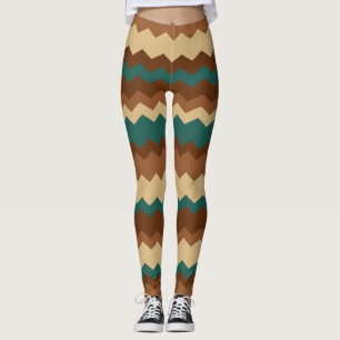Leggings Brown et vert automne Zigzag Stripe