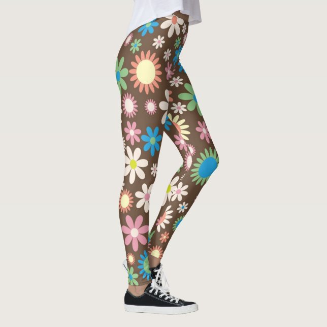 Leggings Brown, rose et bleu rétro Fleurs (Droite)