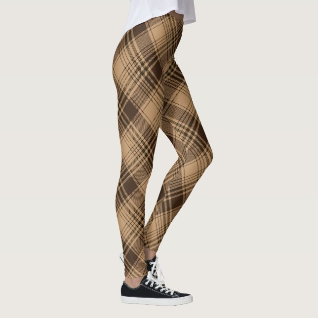Leggings  Brown Tartan Plaid Rustique Jacquard Motif (Droite)