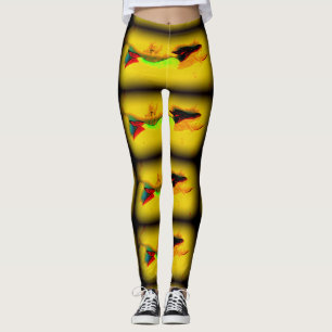 Leggings brunette à queue verte mersirène jaune