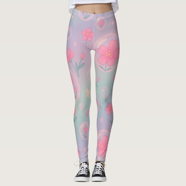 Leggings Bubble Bloom Garden – Pastel Floral Pattern for Gi (Devant)