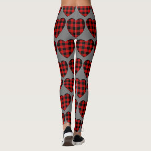 Leggings Buffalo Plaid Hearts Motif Red Black tendance