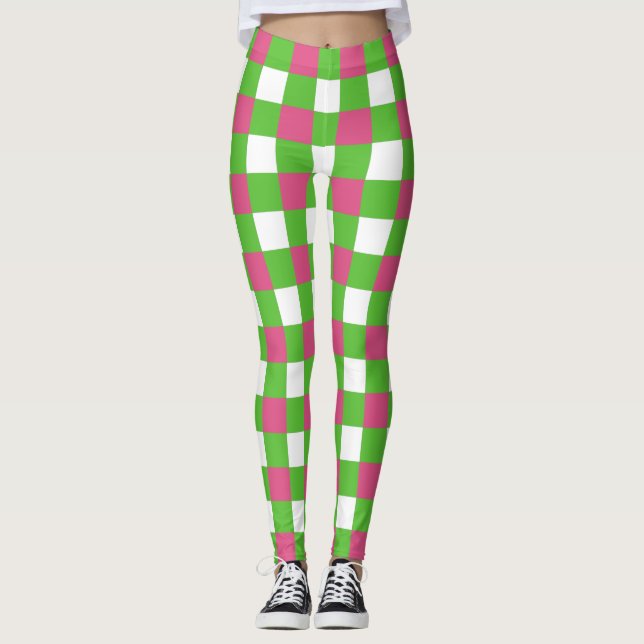 Leggings Buffle rose et vert sororité Plaid (Devant)