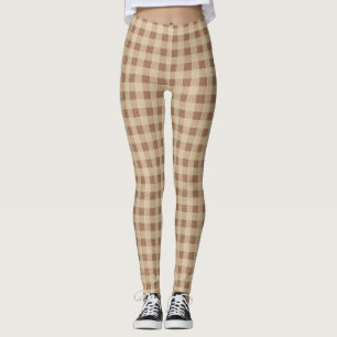 Leggings Buffle Tan Beige Brown Plaid Checké tendance